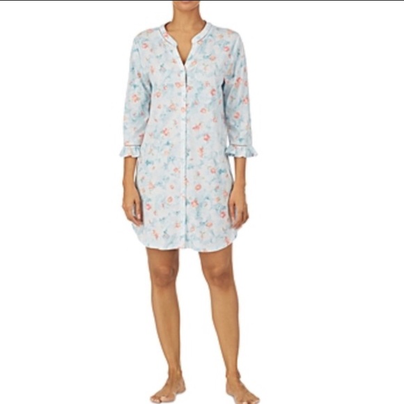 Lauren Ralph Lauren Blue Pink Floral Viscose Cotton Lightweight Nightshirt NWT S - Picture 1 of 16